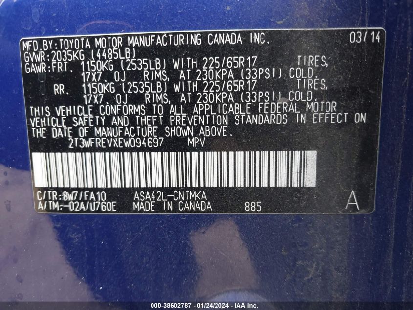 2014 TOYOTA RAV4 XLE - 2T3WFREVXEW094697