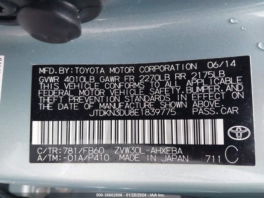 2014 TOYOTA PRIUS - JTDKN3DU8E1839775