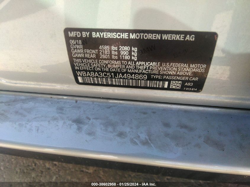 2018 BMW 320I XDRIVE - WBA8A3C51JA494869