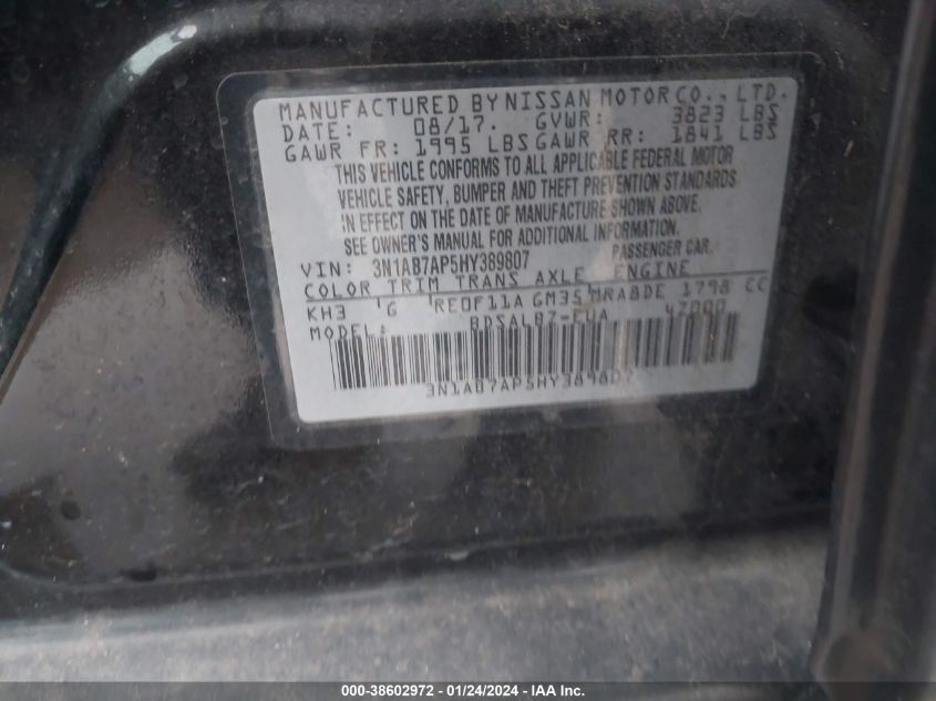 2017 NISSAN SENTRA S - 3N1AB7AP5HY389807