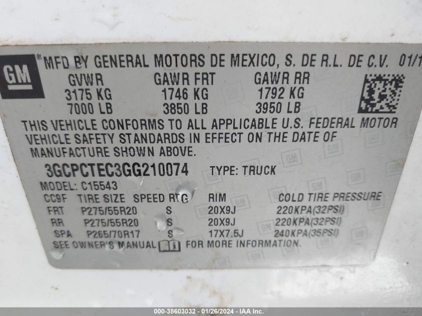 2016 CHEVROLET SILVERADO 1500 HIGH COUNTRY - 3GCPCTEC3GG210074
