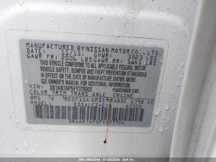 2015 NISSAN SENTRA S/SV/SR/SL - 3N1AB7AP5FY379906
