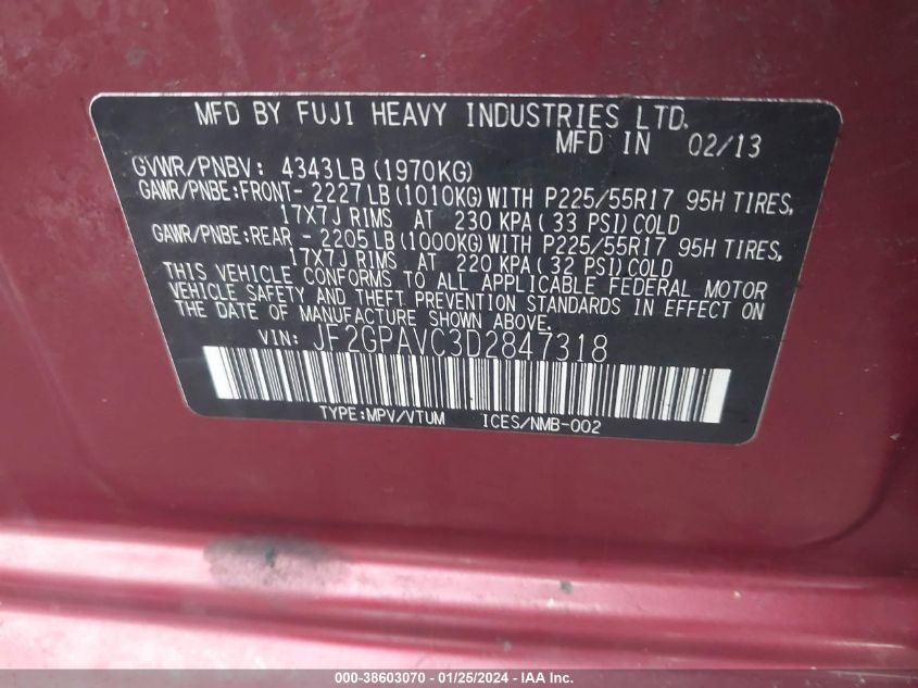 2013 SUBARU XV CROSSTREK 2.0 PREMIUM - JF2GPAVC3D2847318