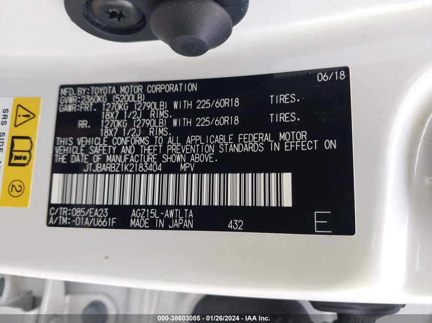 VIN JTJBARBZ1K2183404 2019 LEXUS NX 300