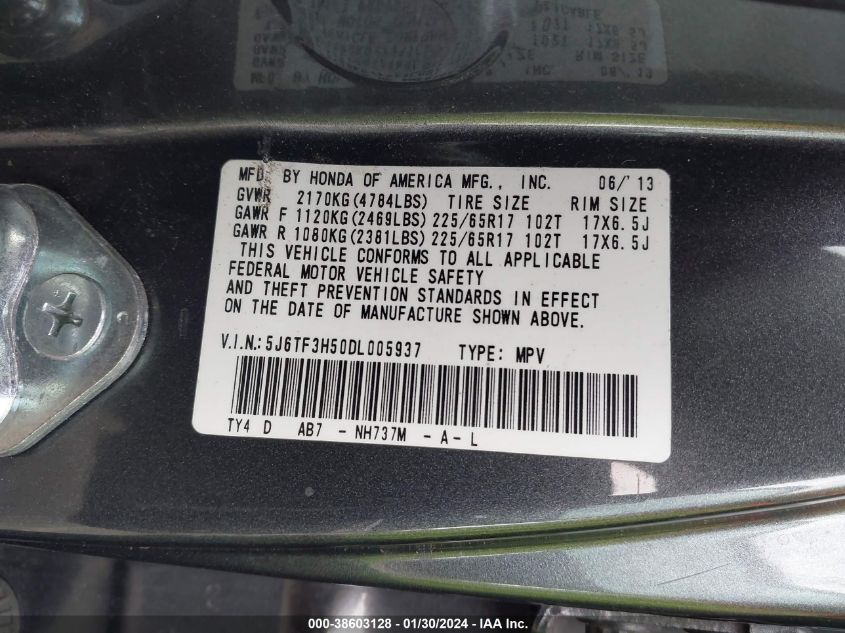 2013 HONDA CROSSTOUR EX-L - 5J6TF3H50DL005937
