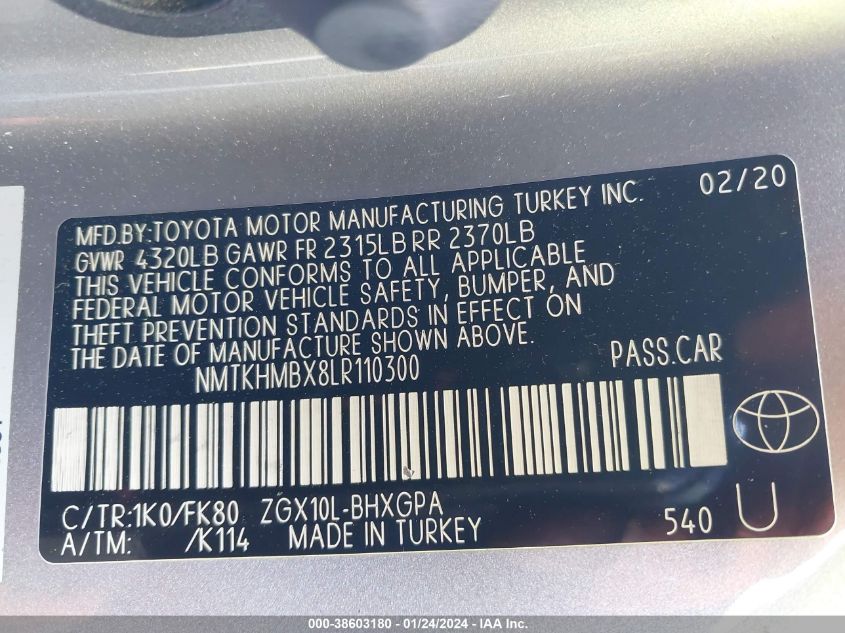 2020 TOYOTA C-HR XLE - NMTKHMBX8LR110300