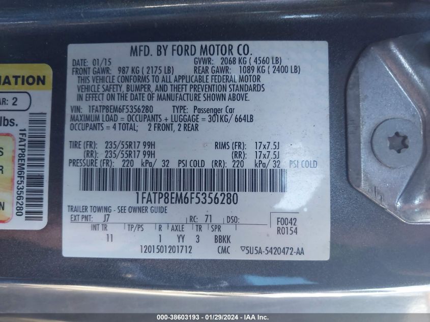 2015 FORD MUSTANG V6 - 1FATP8EM6F5356280