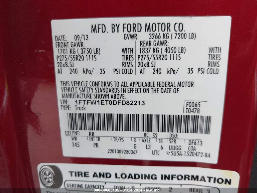 2013 FORD F-150 PLATINUM - 1FTFW1ET0DFD82213