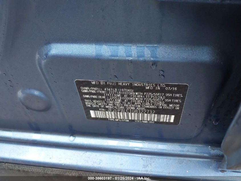 2016 SUBARU CROSSTREK LIMITED - JF2GPALC1G8322732