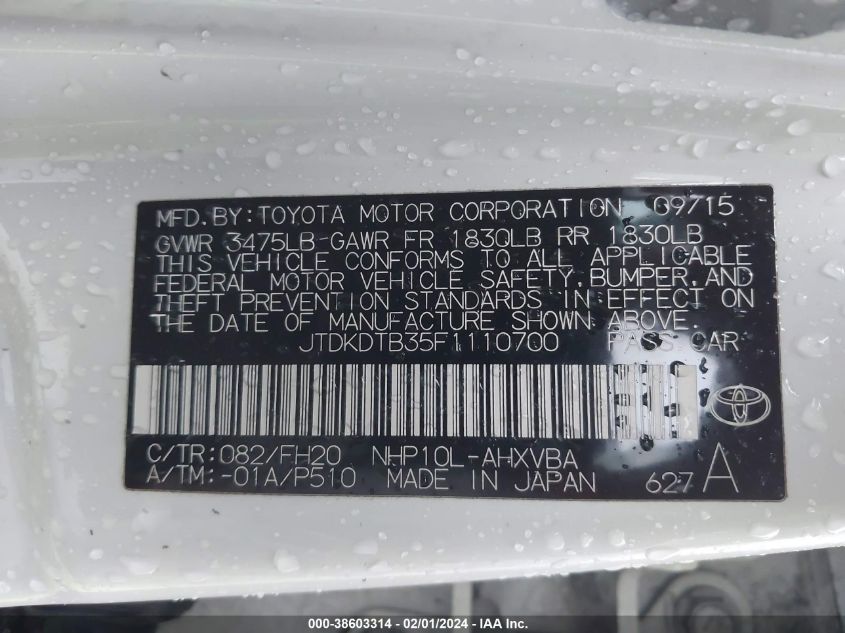 2015 TOYOTA PRIUS C - JTDKDTB35F1110700