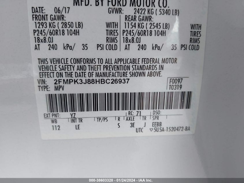 2017 FORD EDGE SEL - 2FMPK3J88HBC26937