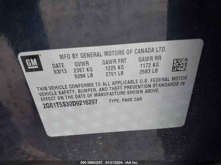 2013 CADILLAC XTS PREMIUM - 2G61T5S30D9216297