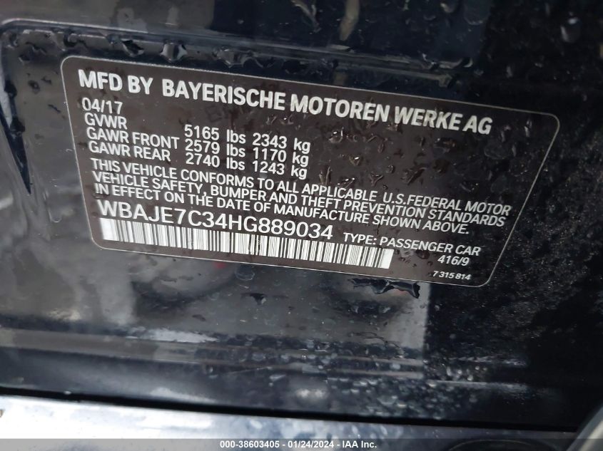2017 BMW 540I XDRIVE - WBAJE7C34HG889034