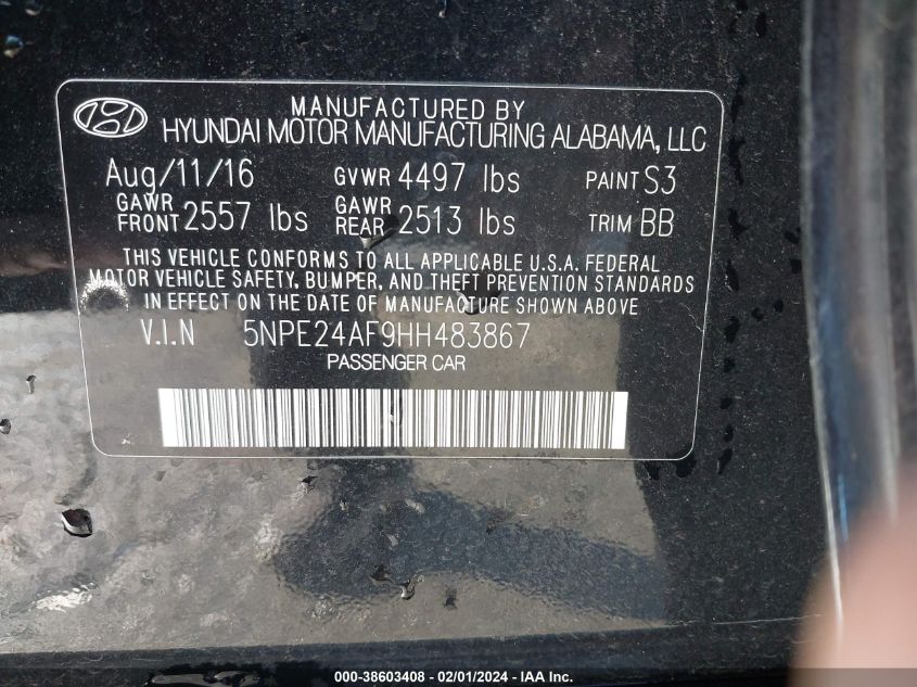 2017 HYUNDAI SONATA SE - 5NPE24AF9HH483867