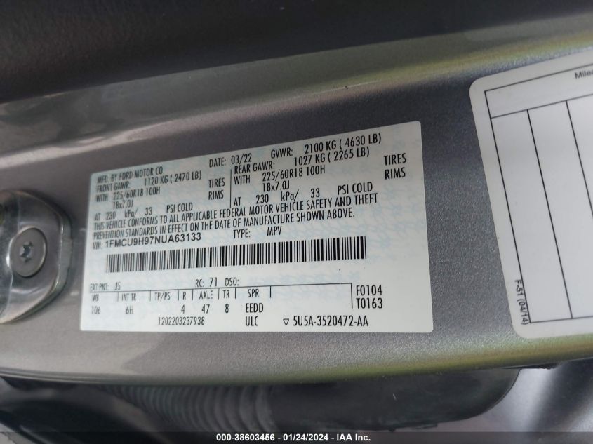 2022 FORD ESCAPE SEL - 1FMCU9H97NUA63133