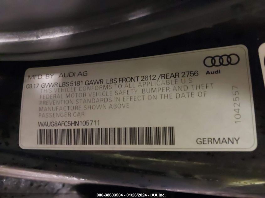 2017 AUDI A6 2.0T PREMIUM - WAUG8AFC5HN105711