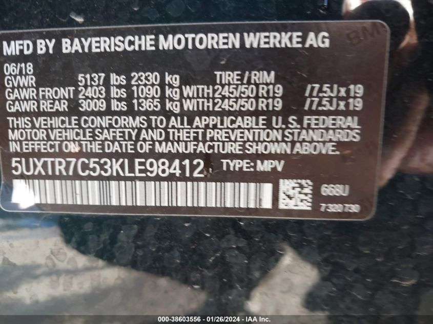2019 BMW X3 SDRIVE30I - 5UXTR7C53KLE98412