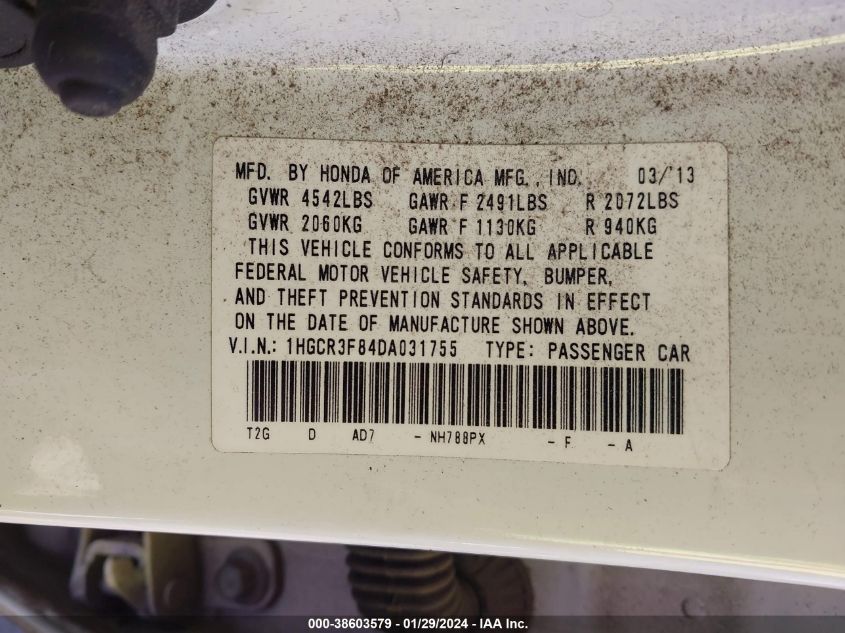 2013 HONDA ACCORD EX-L V-6 - 1HGCR3F84DA031755