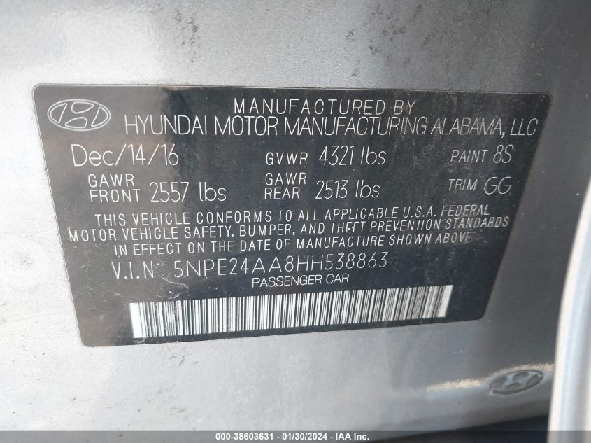 2017 HYUNDAI SONATA ECO - 5NPE24AA8HH538863
