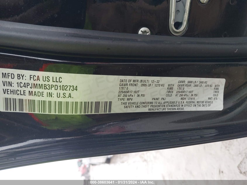 VIN 1C4PJMMB3PD102734 2023 JEEP CHEROKEE ALTITUDE LUX 4X4