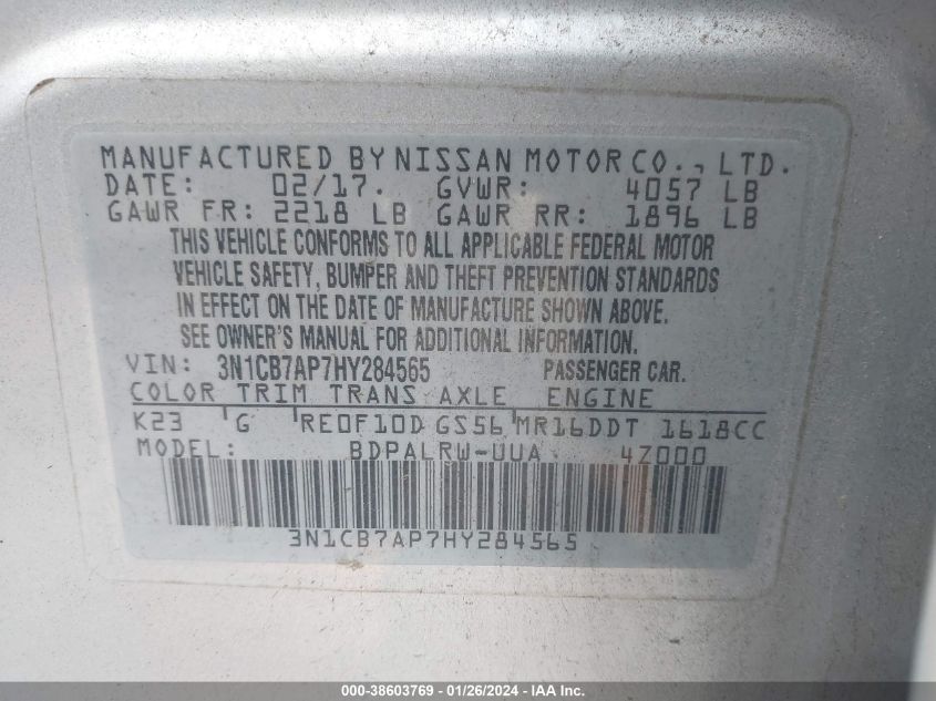 2017 NISSAN SENTRA SR TURBO - 3N1CB7AP7HY284565