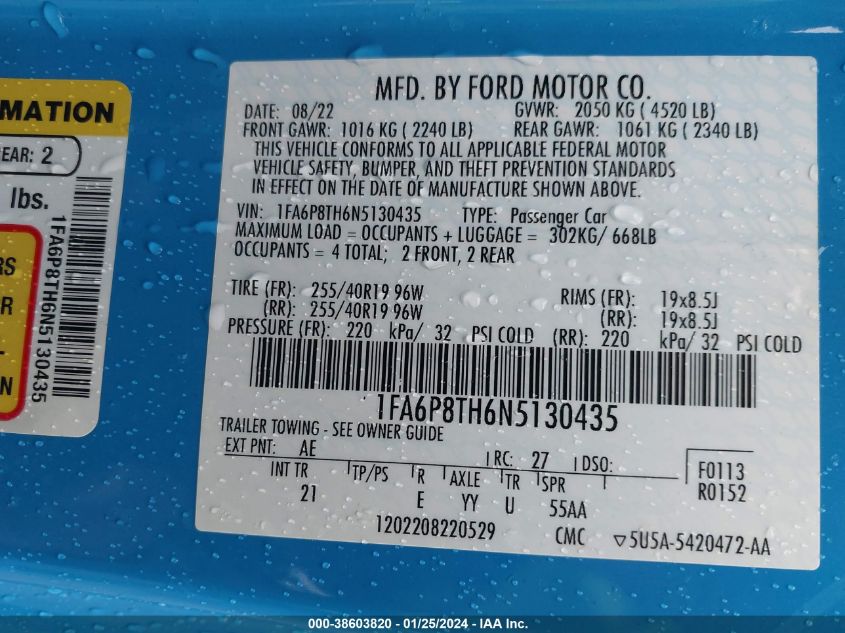 2022 FORD MUSTANG - 1FA6P8TH6N5130435