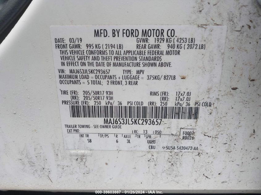 2019 FORD ECOSPORT SES - MAJ6S3JL5KC293657