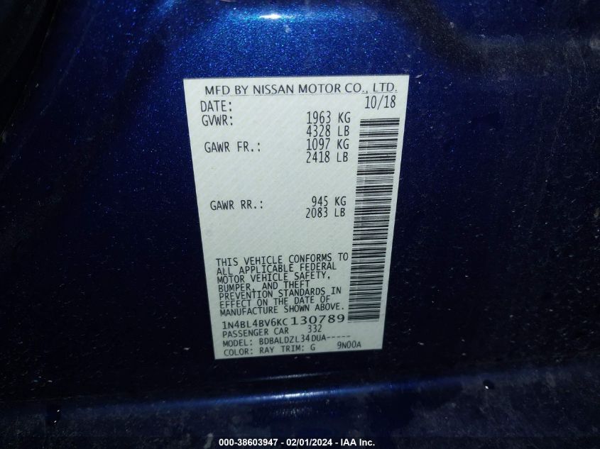 2019 NISSAN ALTIMA 2.5 S - 1N4BL4BV6KC130789