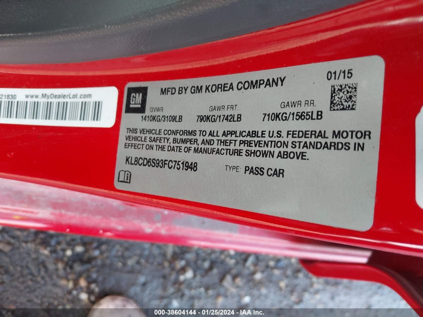 2015 CHEVROLET SPARK 1LT CVT - KL8CD6S93FC751948