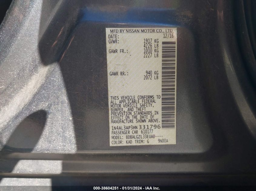 2017 NISSAN ALTIMA 2.5 S - 1N4AL3AP3HN331796
