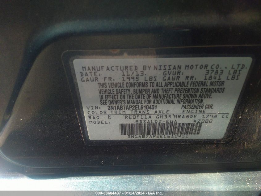 2014 NISSAN SENTRA FE+ S/FE+ SV/S/SL/SR/SV - 3N1AB7AP2EL610451