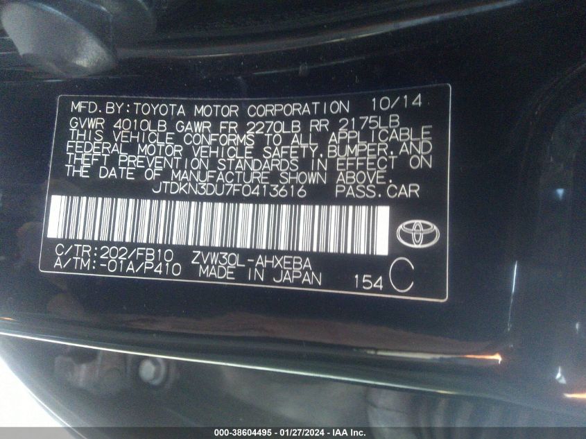 2015 TOYOTA PRIUS - JTDKN3DU7F0413616