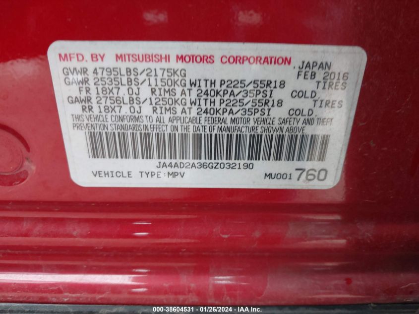 2016 MITSUBISHI OUTLANDER ES - JA4AD2A36GZ032190