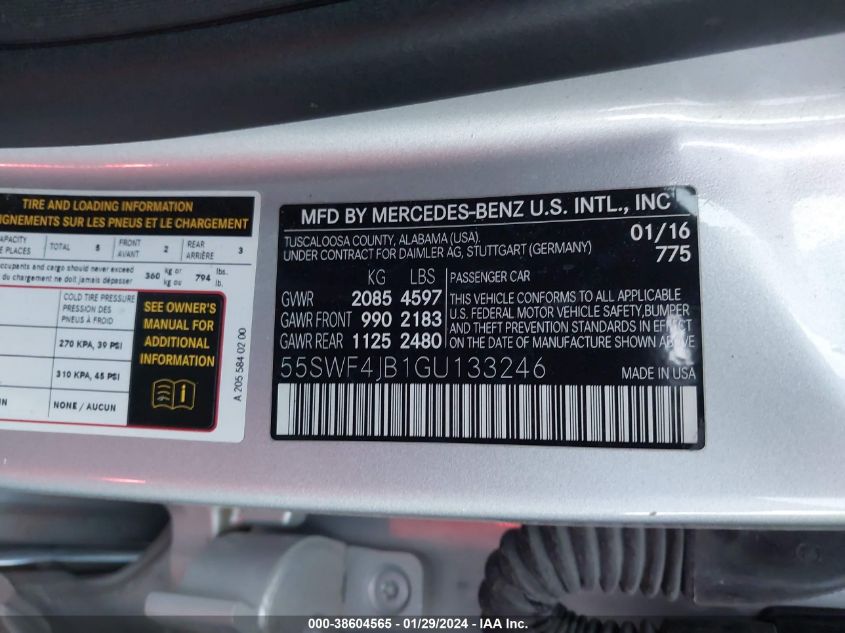 2016 MERCEDES-BENZ C 300 LUXURY/SPORT - 55SWF4JB1GU133246