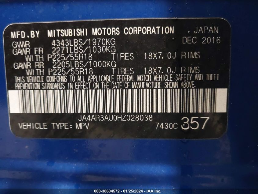 2017 MITSUBISHI OUTLANDER SPORT ES/SE - JA4AR3AU0HZ028038