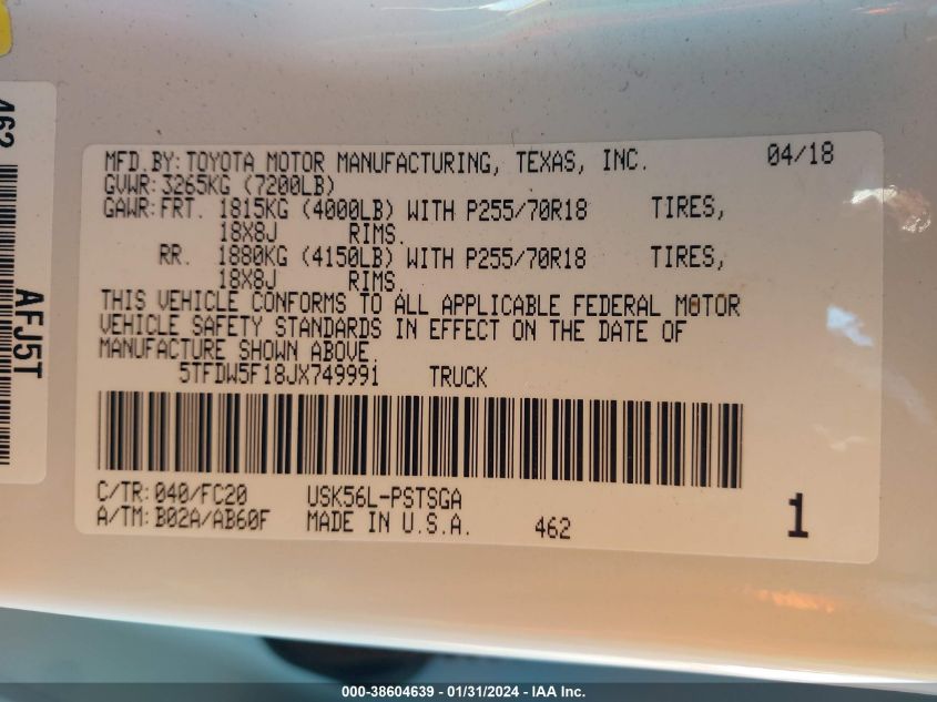 2018 TOYOTA TUNDRA CREWMAX SR5 - 5TFDW5F18JX749991