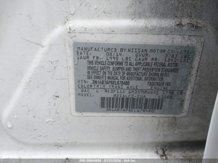 2014 NISSAN SENTRA S - 3N1AB7AP8EL678480