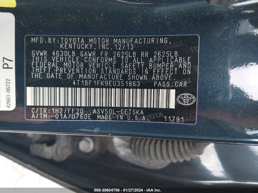 2014 TOYOTA CAMRY L/SE/LE/XLE - 4T1BF1FK9EU351863