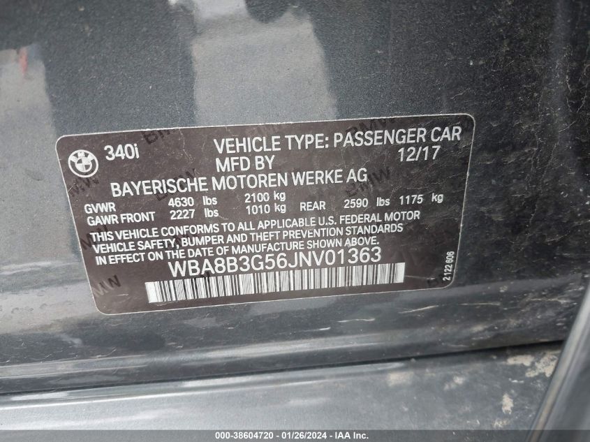 2018 BMW 340I - WBA8B3G56JNV01363