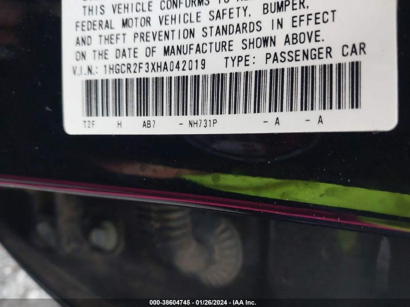 2017 HONDA ACCORD LX - 1HGCR2F3XHA042019