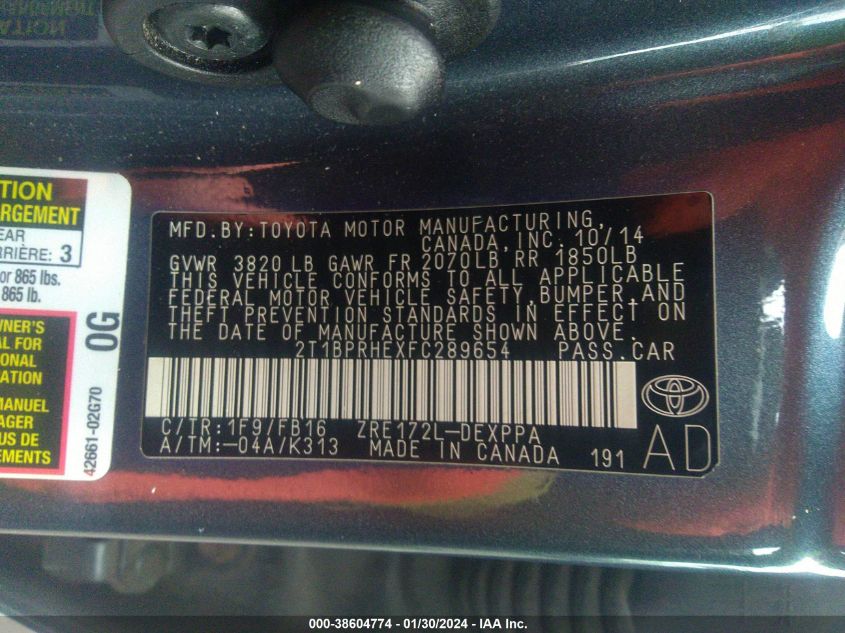 2015 TOYOTA COROLLA LE ECO PLUS - 2T1BPRHEXFC289654