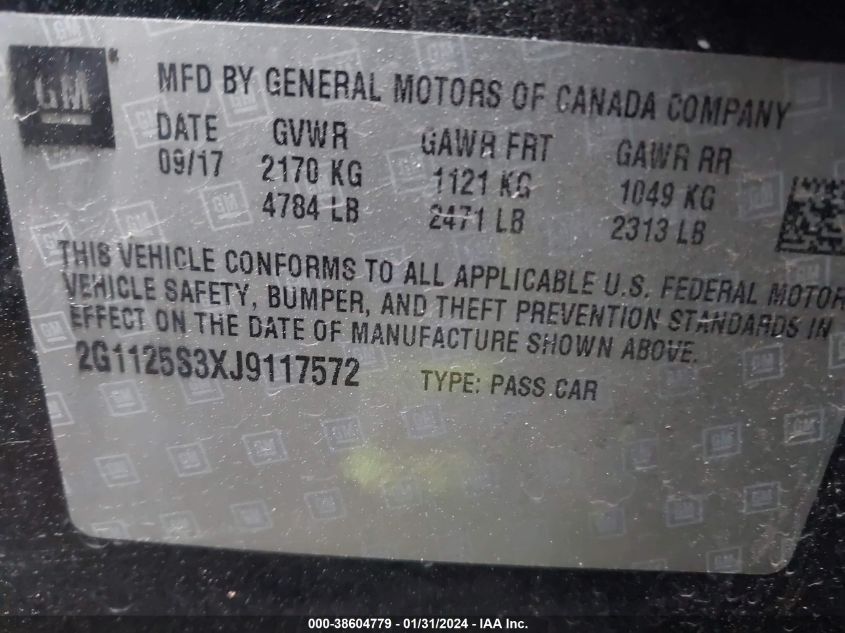 2018 CHEVROLET IMPALA 2LZ - 2G1125S3XJ9117572