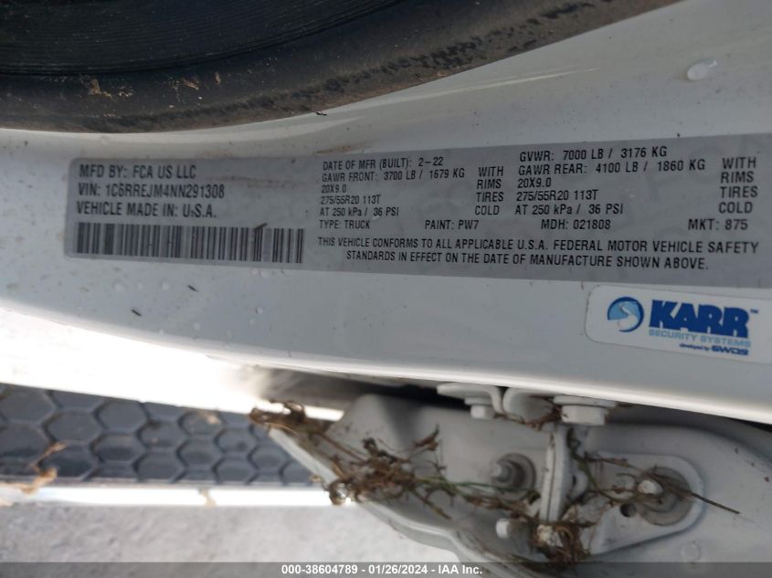 2022 RAM 1500 LARAMIE - 1C6RREJM4NN291308