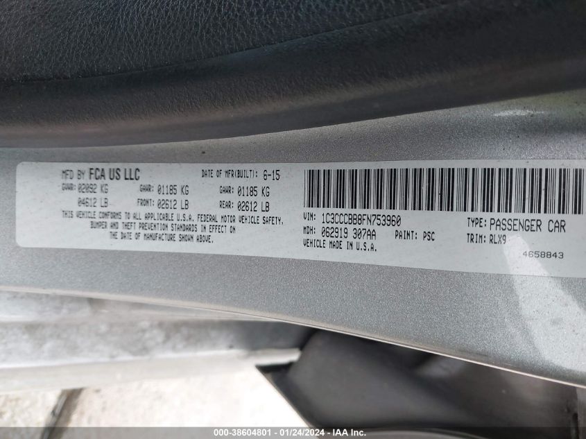 2015 CHRYSLER 200 S - 1C3CCCBB8FN753960