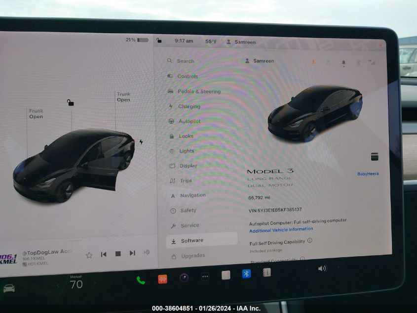 2019 TESLA MODEL 3 - 5YJ3E1EB5KF385137