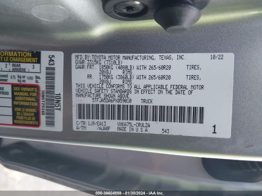 2023 TOYOTA TUNDRA DOUBLE CAB LIMITED - 5TFJA5DA6PX059010