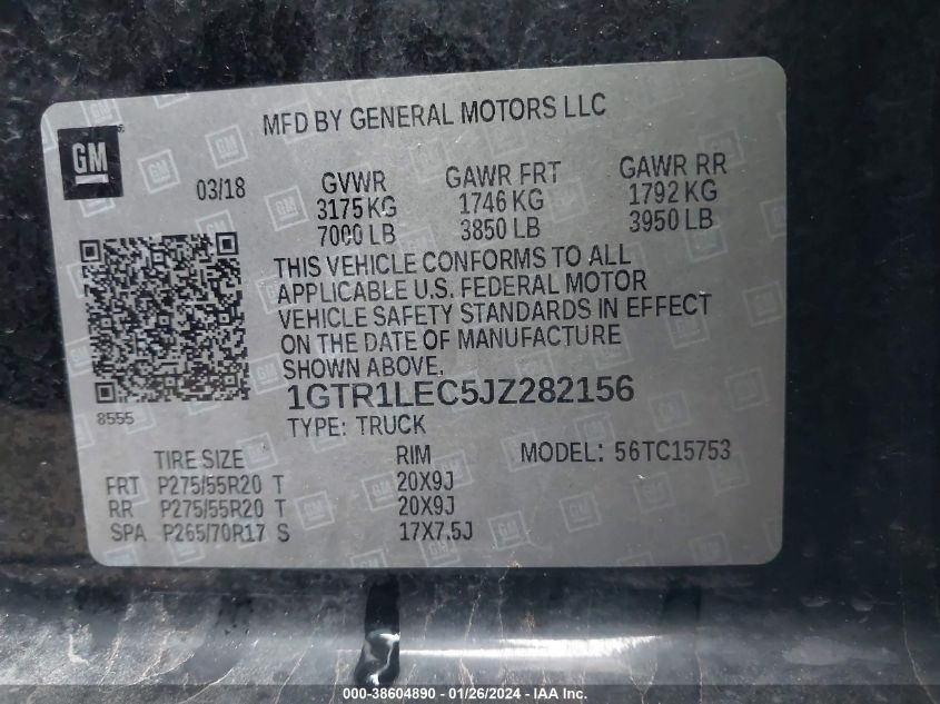 2018 GMC SIERRA 1500 - 1GTR1LEC5JZ282156