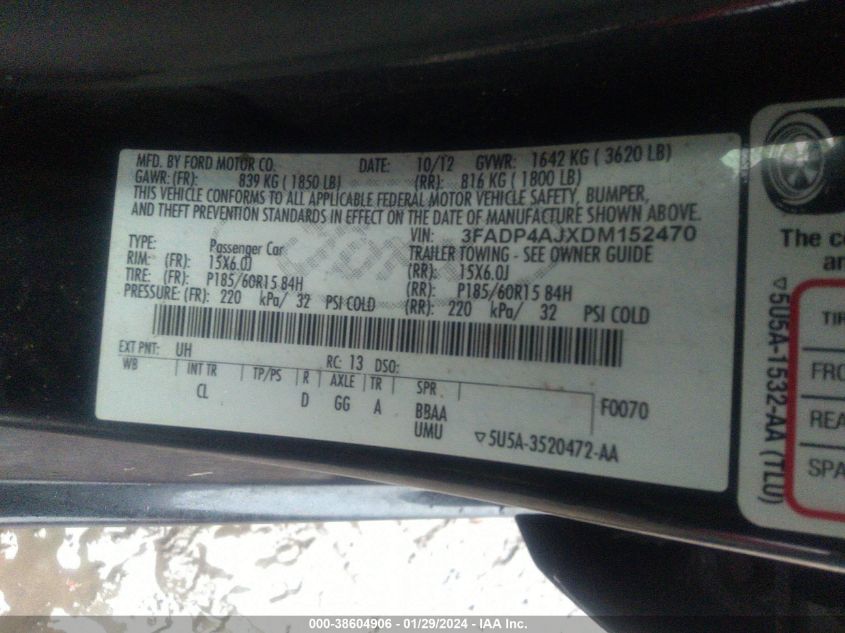 2013 FORD FIESTA S - 3FADP4AJXDM152470