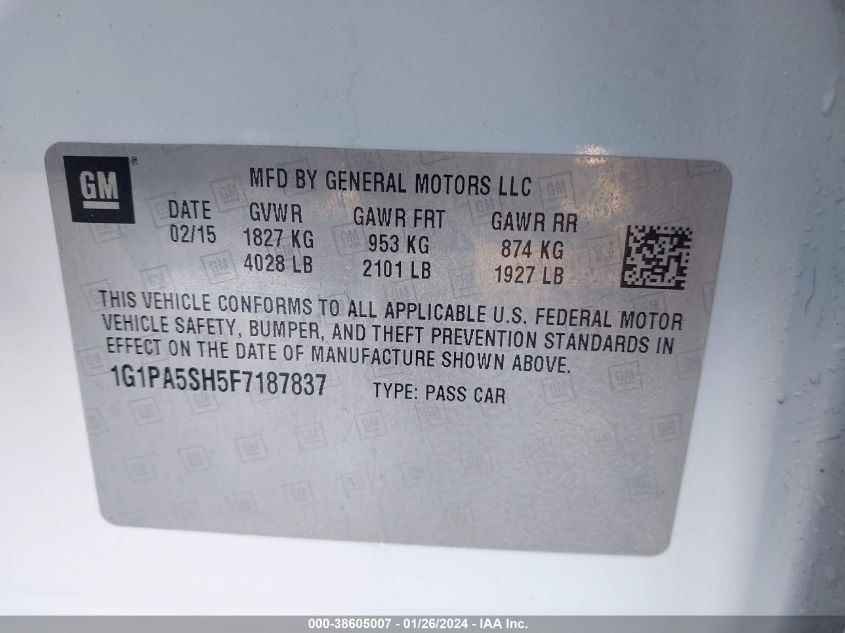 VIN 1G1PA5SH5F7187837 2015 CHEVROLET CRUZE no.9