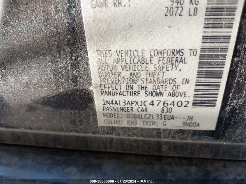 2018 NISSAN ALTIMA 2.5 S - 1N4AL3APXJC476402